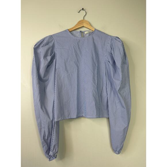 NWT The Femm Poplin Lightweight Puff Sleeves Luella Blouse Blue Size: Medium - Picture 2 of 9